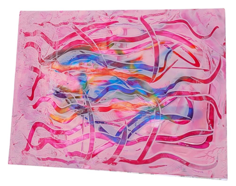 Abstract Wall Art Painting on Photo Paper by Local Artist in Pinks, Blues,Orange